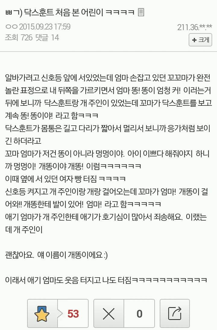닥스훈트 처음 본 어린이 | 인스티즈