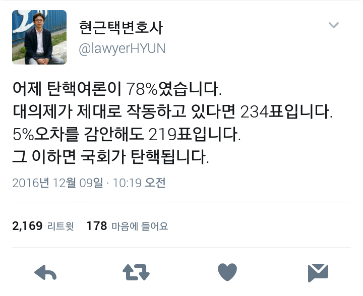 박근혜 탄핵 찬성수 정확하게 맞추신분.twt | 인스티즈