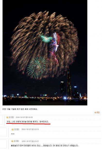 불꽃놀이 사진의 가장 마음아픈 댓글 | 인스티즈